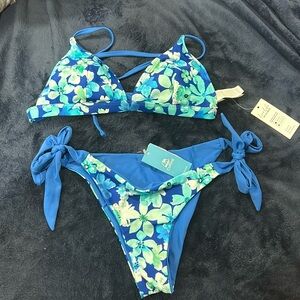 cupshe blue tie bottoms bikini